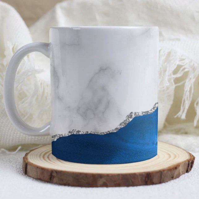Royal Blue Agate Silver Glitter White Marble  Kaffeetasse (Von Creator hochgeladen)