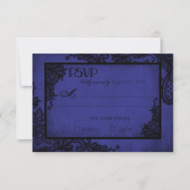 Royal Blue and Black Lace Gothic RSVP Card