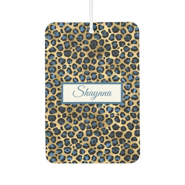 Royal Blue and Black Leopard Spots auf Gold Autolufterfrischer (Vorderseite)