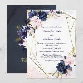 Royal Blue and Blush Wedding Template Einladung