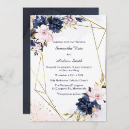 Royal Blue and Blush Wedding Template Einladung
