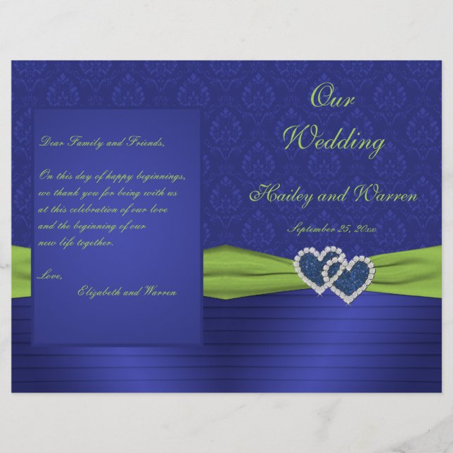 Royal Blue and Chartreuse Damask Wedding Program (Vorderseite)