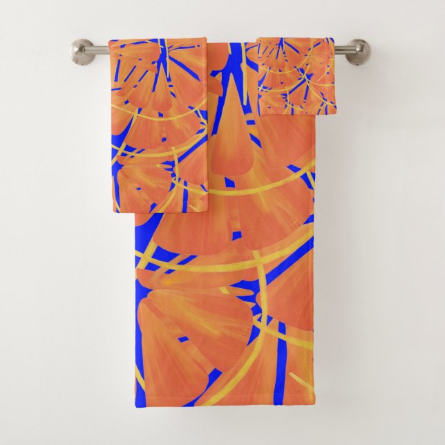 Royal Blue and Citrus Orange Tropical Art Design Badhandtuch Set (Insitu)