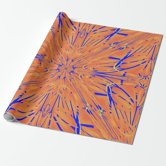 Royal Blue and Citrus Orange Tropical Art Design Geschenkpapier (Ungerollt)