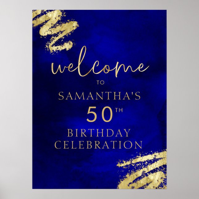 Royal Blue and Gold Birthday Welcome Poster 18x24 (Vorne)