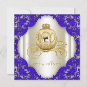 Royal Blue and Gold Carriage Prince Baby Dusche Einladung