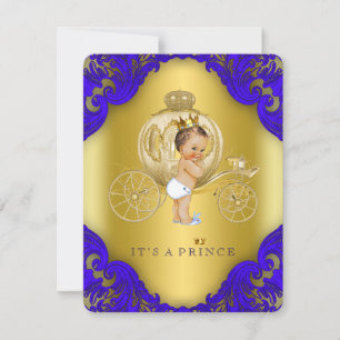 Royal Blue and Gold Carriage Prince Baby Dusche Einladung