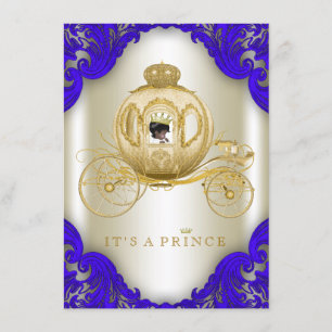 Royal Blue and Gold Carriage Prince Baby Dusche Einladung