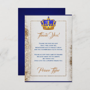 Royal Blue and Gold Crown Prince Baby Dusche Dankeskarte