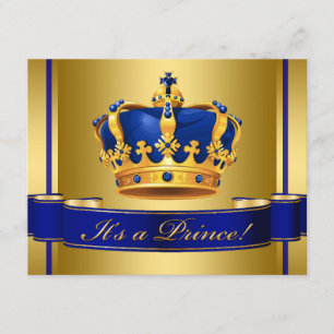 Royal Blue and Gold Crown Prince Baby Dusche Einladung