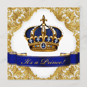 Royal Blue and Gold Crown Prince Baby Dusche Einladung