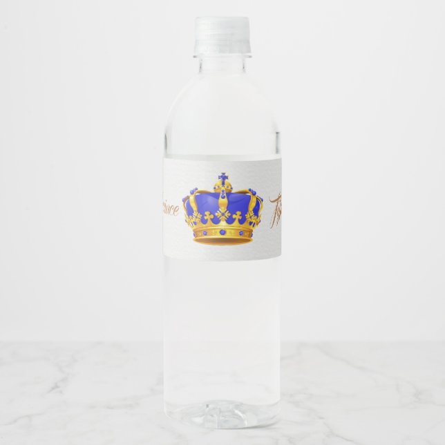 Royal Blue and Gold Crown Prince Baby Dusche Wasserflaschenetikett (Vorderseite)