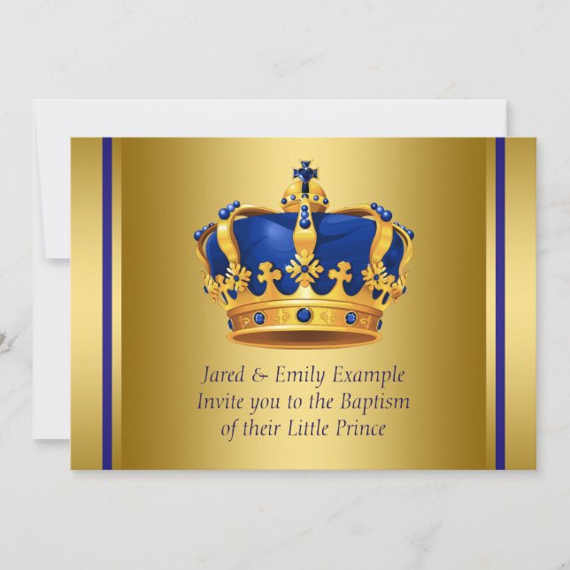 Royal Blue and Gold Crown Prince Taufe Einladung (Vorderseite)