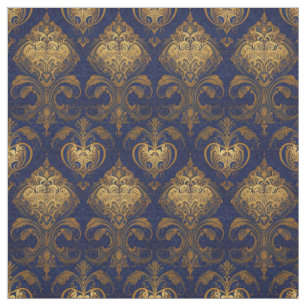 Royal Blue and Gold Damask Design Stoff