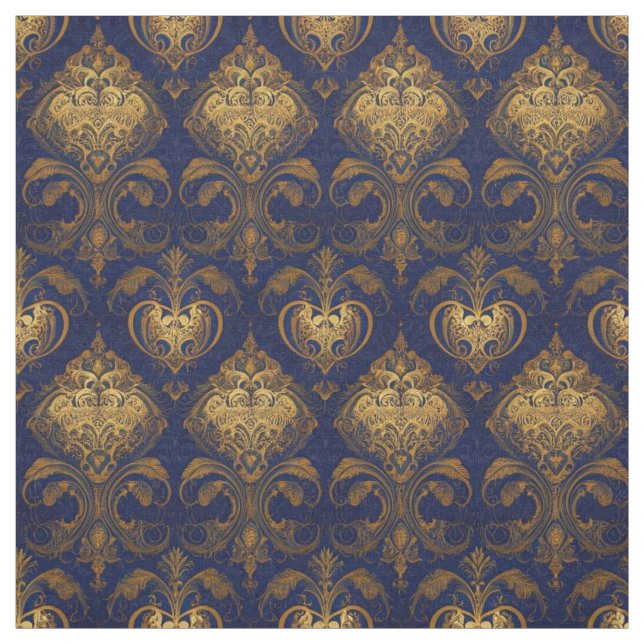Royal Blue and Gold Damask Design Stoff (Muster)