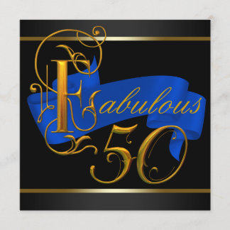 Royal Blue and Gold Fantastische 50. Geburtstagspa Einladung