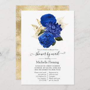 Royal Blue and Gold Floral Brautparty by Mail Einladung