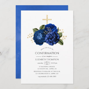 Royal Blue and Gold Floral Confirmation Einladung