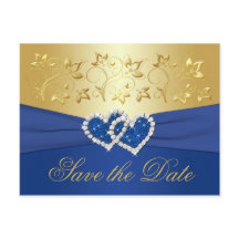 Royal Blue and Gold Floral Save the Date Card
