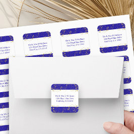 Royal Blue and Gold Floral Square Address Labels Quadratischer Aufkleber