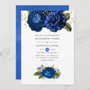Royal Blue and Gold Floral Wedding Einladung