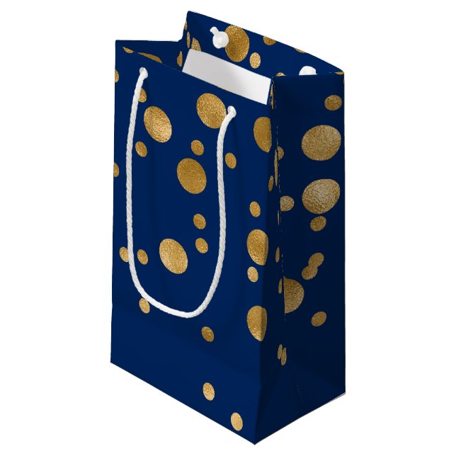 Royal Blue and Gold Foil Confetti Kleine Geschenktüte (Vorderseite Schrägansicht)