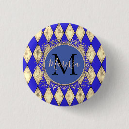 Royal Blue and Gold Glam Monogram Button