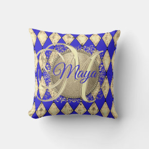 Royal Blue and Gold Glam Monogram Kissen