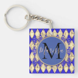 Royal Blue and Gold Glam Monogram Schlüsselanhänger