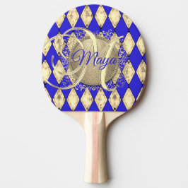 Royal Blue and Gold Glam Monogram Tischtennis Schläger