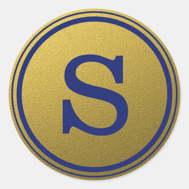 Royal Blue and Gold Glitzer Monogram Runder Aufkleber (Vorderseite)
