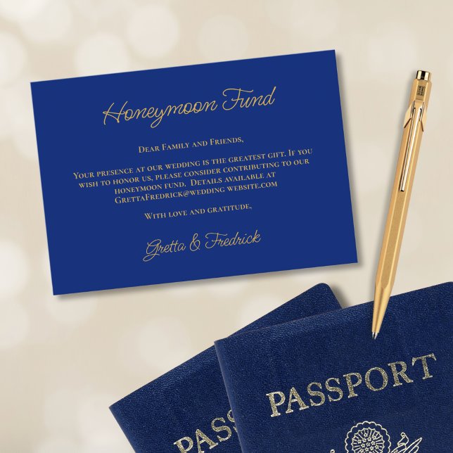 Royal Blue and Gold Honeymoon Fund Request Begleitkarte (Von Creator hochgeladen)