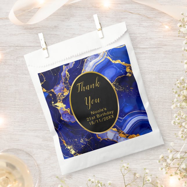 Royal Blue and Gold Marble Agate Birthday Party Geschenktütchen (Ausgeschnitten)