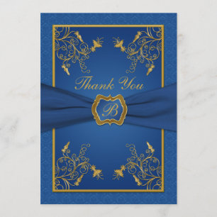 Royal Blue and Gold Monogram Dankeschön Card Dankeskarte