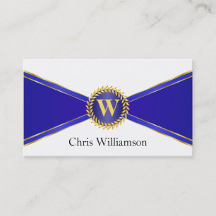 Royal Blue and Gold Monogram Visitenkarte