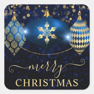 Royal Blue and Gold Ornaments Baubles Weihnachten Quadratischer Aufkleber