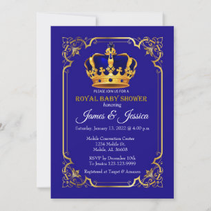 Royal Blue and Gold Prince Baby Dusche Einladung