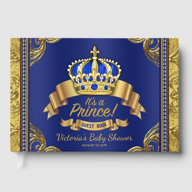 Royal Blue and Gold Prince Baby Showbücher Gästebuch (Vorderseite)