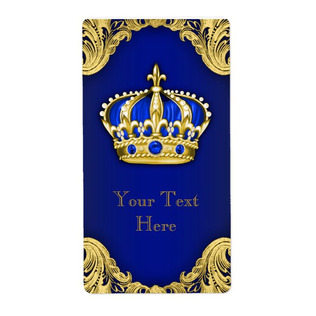 Royal Blue and Gold Prince Crown Wine Flasche Labe (Vorne)