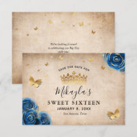 Royal Blue and Gold Rose Parchment Elegante