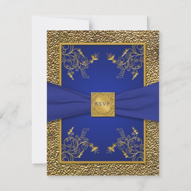 Royal Blue and Gold RSVP Card (Vorderseite)