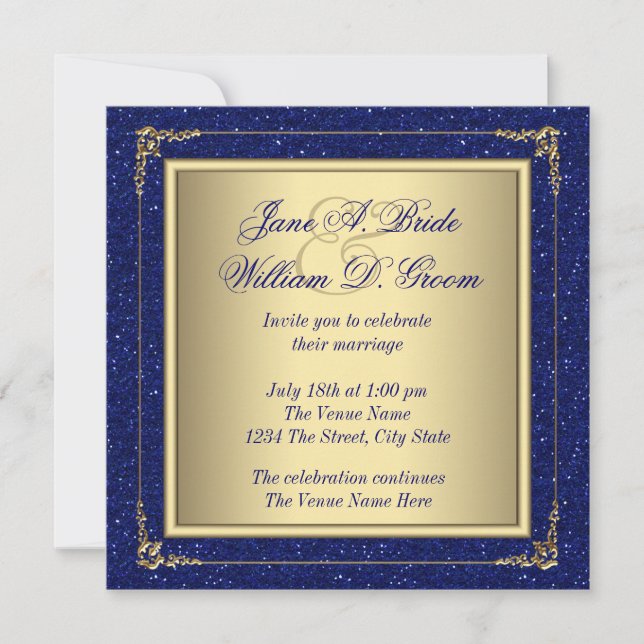 Royal Blue and Gold Wedding Einladung (Vorderseite)