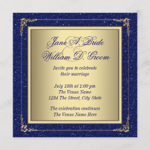 Royal Blue and Gold Wedding Einladung