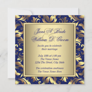 Royal Blue and Gold Wedding Einladung