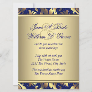 Royal Blue and Gold Wedding Einladung