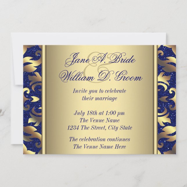Royal Blue and Gold Wedding Einladung (Vorderseite)