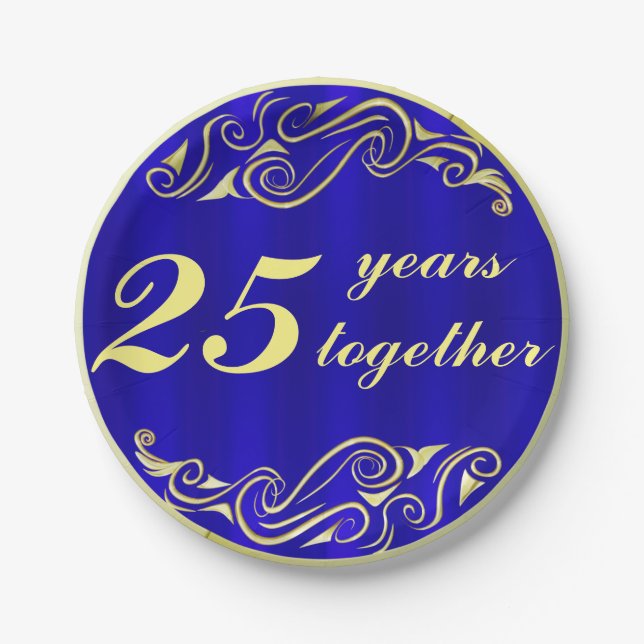 Royal Blue and Gold Wedding Jubiläum Pappteller (Vorderseite)
