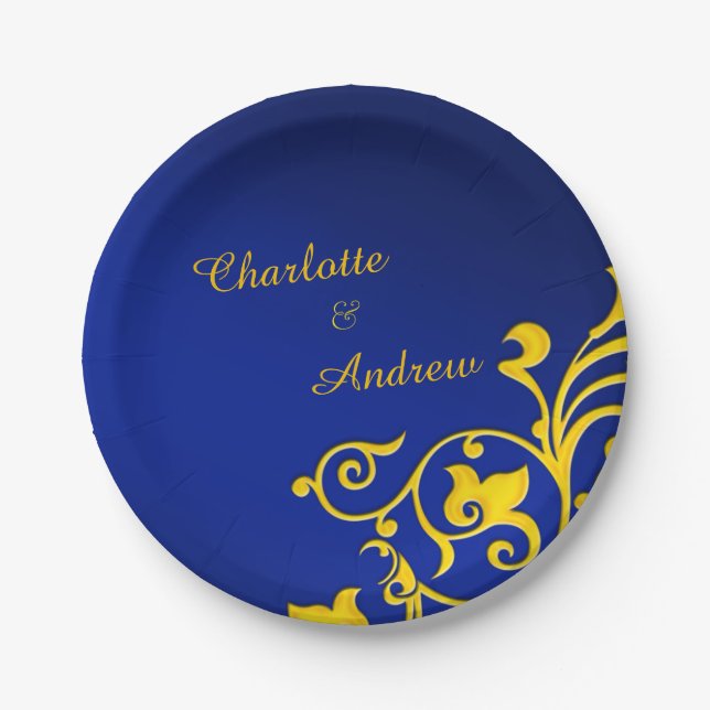 Royal Blue and Gold Wedding Pappteller (Vorderseite)