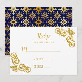 Royal Blue and Gold Wedding RSVP Cards Einladung