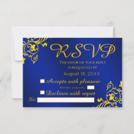 Royal Blue and Gold Wedding RSVP Karte
